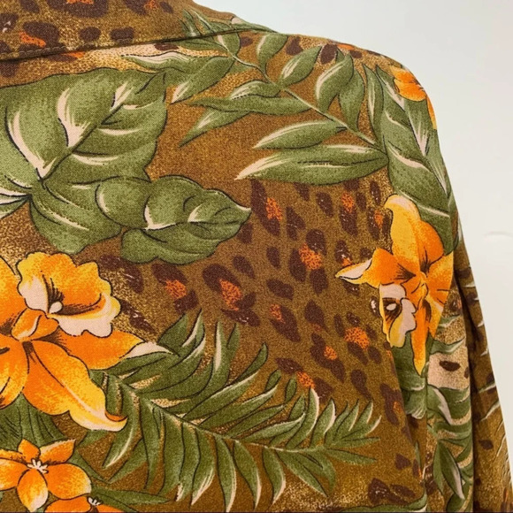 Vintage Blouse Top Woman 1X Floral Leaf Print 3/4 Sleeve Button Front Office - Picture 5 of 11